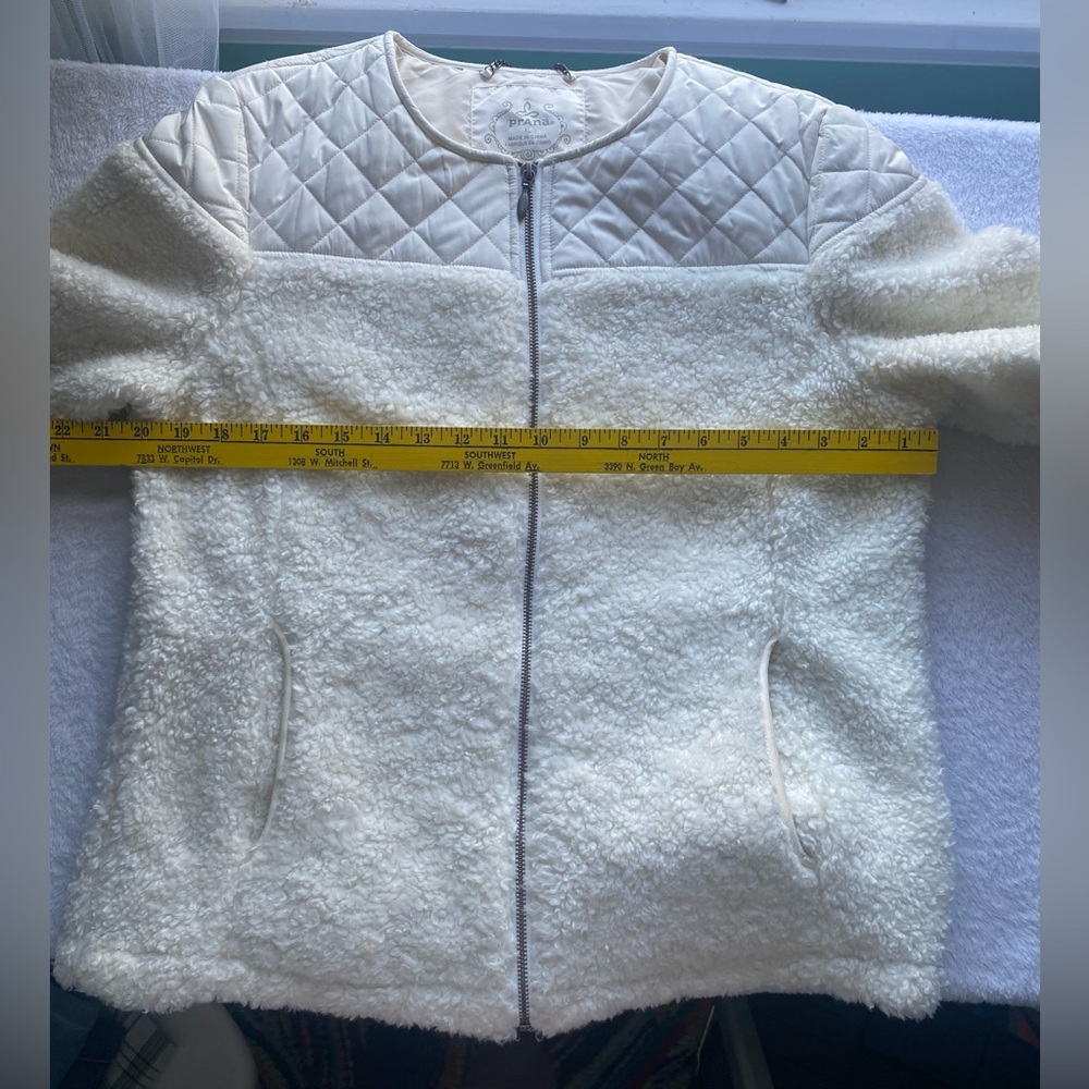 prAna Good Lux Sherpa Fleece Zip Jacket Off White Cozy Quilted Trim Women’s XL - Picture 10 of 16
